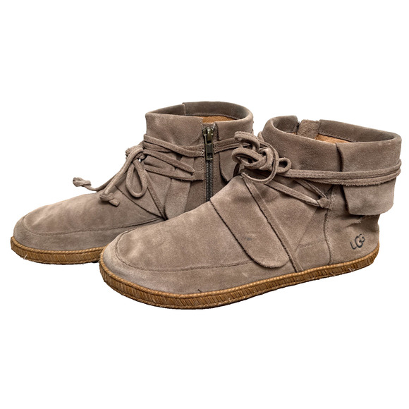 Ugg Light Brown Suede Reid Boots Womens Size 8 EU 39 Taupe Leather Flat Heel GUC - Picture 1 of 11